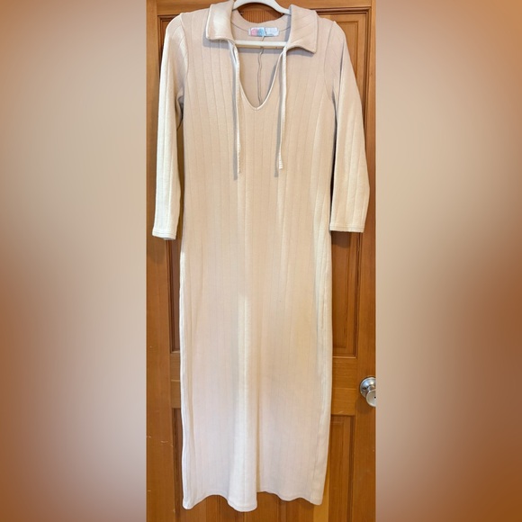 FREE PEOPLE Boho Lazy Days Body-con Maxi Dress in Creamy Cotton Spandex Rib Knit - Picture 11 of 13